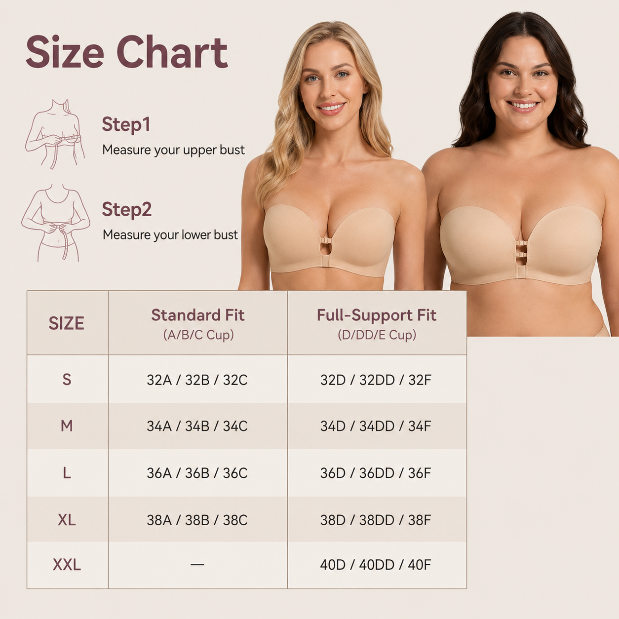 Strapless Front Closure Bra - Wireless with anti-slip